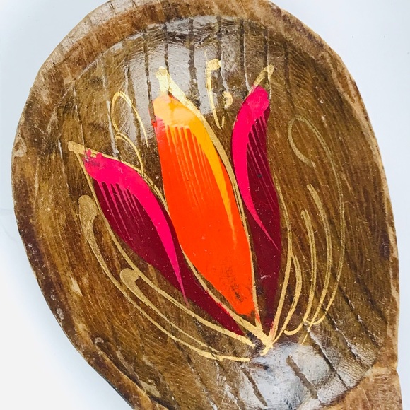 Vintage Lacquer Wood Bowl Handmade Painted Folk Ar - Picture 10 of 12